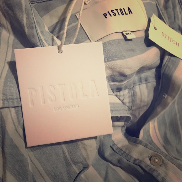 🎊HOST PICK🎊 PISTOLA’s💙Ava Striped Button Down Hi-Low👚XXLG - Picture 16 of 16